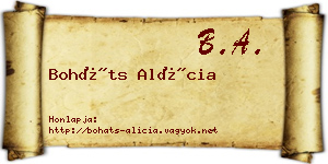 Boháts Alícia névjegykártya